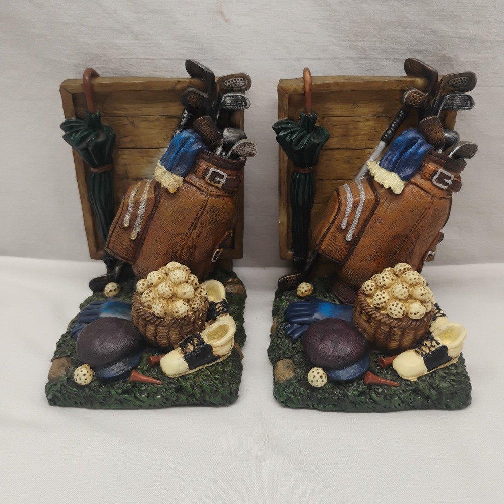 1998 Vintage Avery Creations Golf Bag Balls Shoe Book Ends Set Father Gift